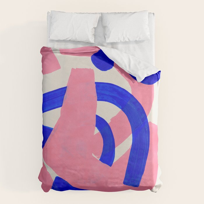Abstract Painting Mid Century Modern Abstract Funky Sound Waves Pink Blue Shapes Duvet Cover Gallery Image 6