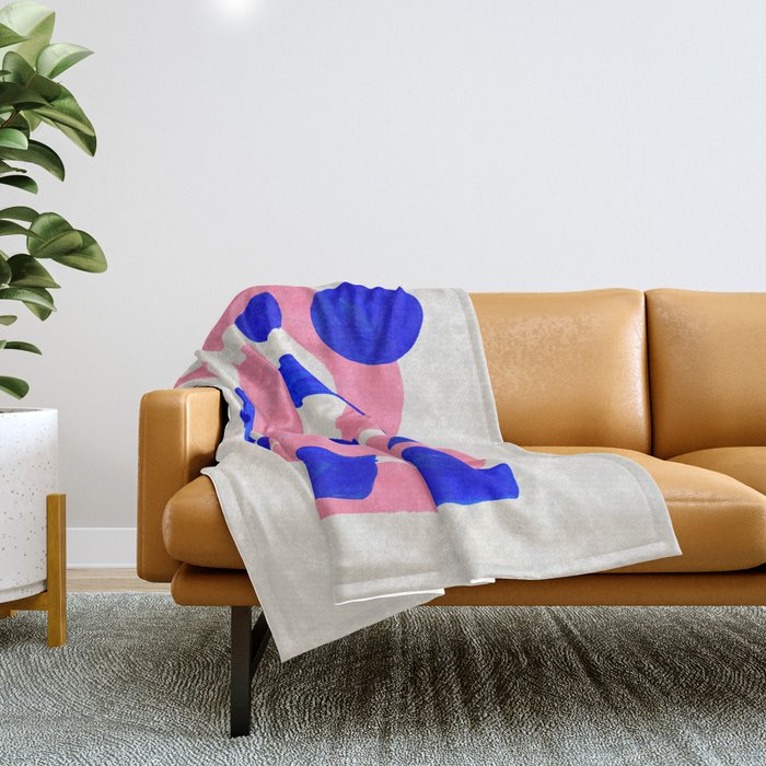 Abstract Painting Mid Century Modern Abstract Funky Sound Waves Pink Blue Shapes Throw Blanket Gallery Image 1