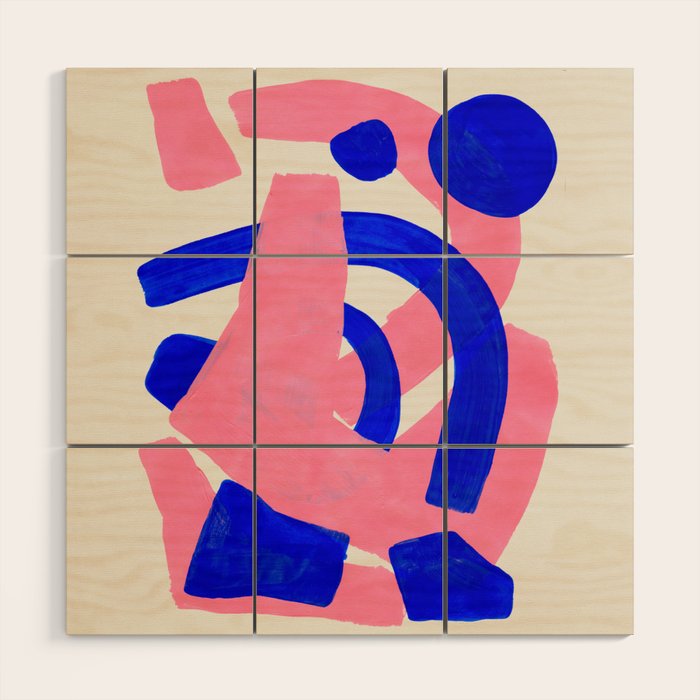 Abstract Painting Mid Century Modern Abstract Funky Sound Waves Pink Blue Shapes Wood Wall Art Gallery Image 1