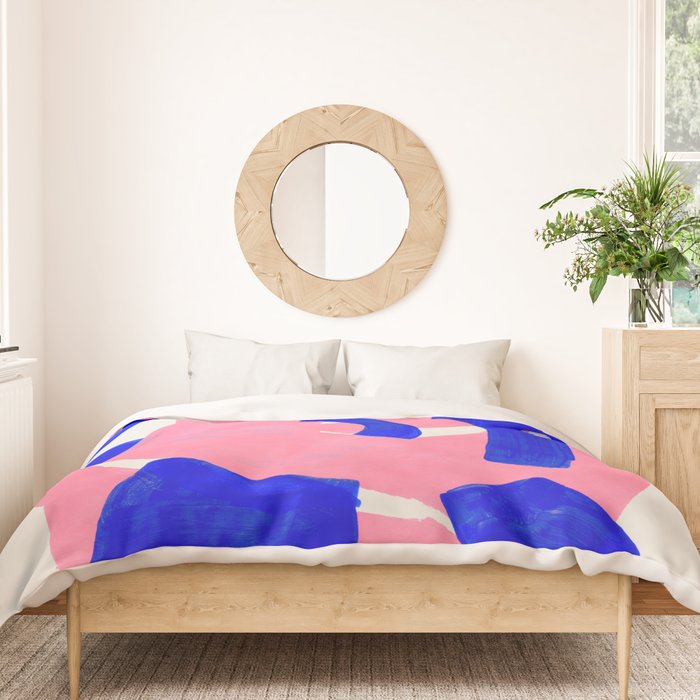 Abstract Painting Mid Century Modern Abstract Funky Sound Waves Pink Blue Shapes Duvet Cover Gallery Image 3