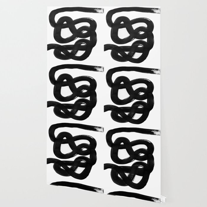 Knots Black & White Minimalist Ink Tribal Mid Century Pattern Dark Painting Pattern Wallpaper Gallery Image 2
