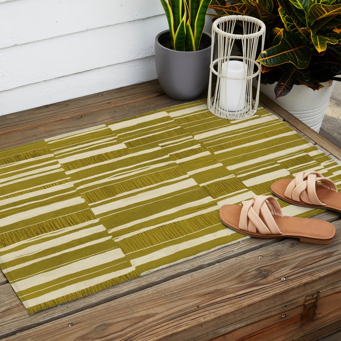 Scratchy Blocks - Yellow Chartreuse Outdoor Rug Gallery Image 2