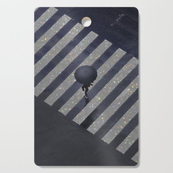 Walking in the rain | rainy |  crosswalks | alone | umbrella | grey Cutting Board Gallery Image 1