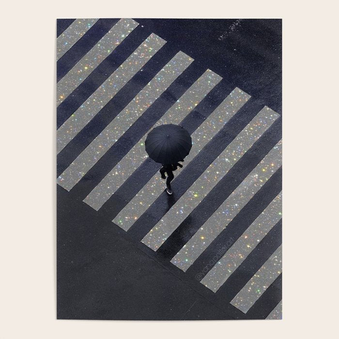 Walking in the rain | rainy |  crosswalks | alone | umbrella | grey Poster Gallery Image 4