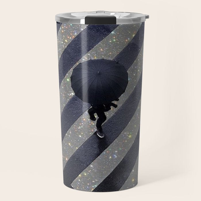 Walking in the rain | rainy |  crosswalks | alone | umbrella | grey Travel Mug Gallery Image 1