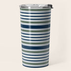 Navy Blue And Sage Green Horizontal Stripes Travel Mug Gallery Image 2