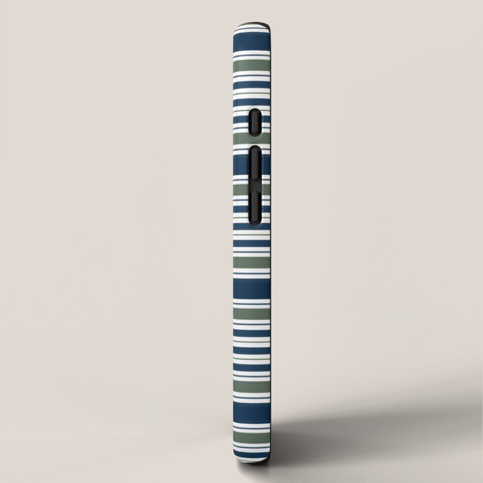 Navy Blue And Sage Green Horizontal Stripes iPhone Case Gallery Image 2