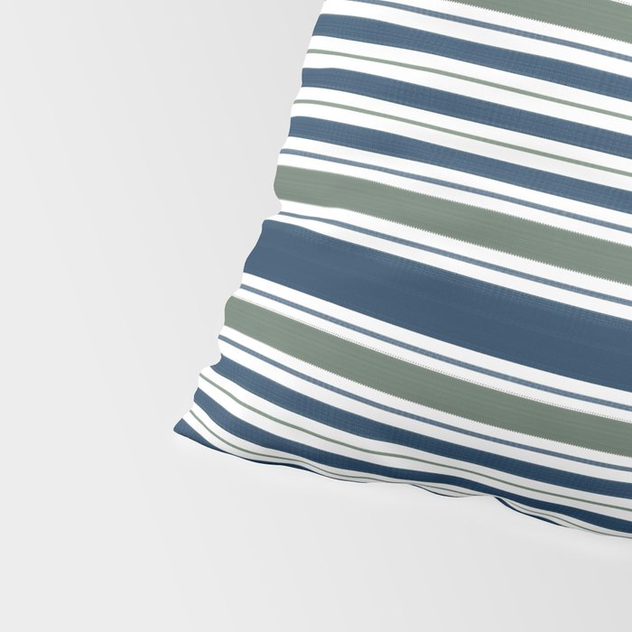 Navy Blue And Sage Green Horizontal Stripes Pillow Sham Gallery Image 4