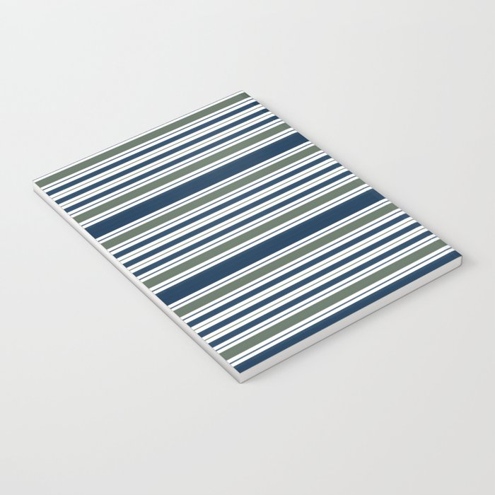 Navy Blue And Sage Green Horizontal Stripes Notebook Gallery Image 3