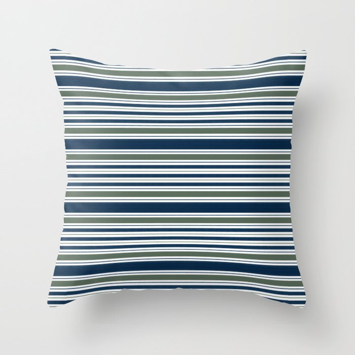 Navy Blue And Sage Green Horizontal Stripes Throw Pillow Gallery Image 6