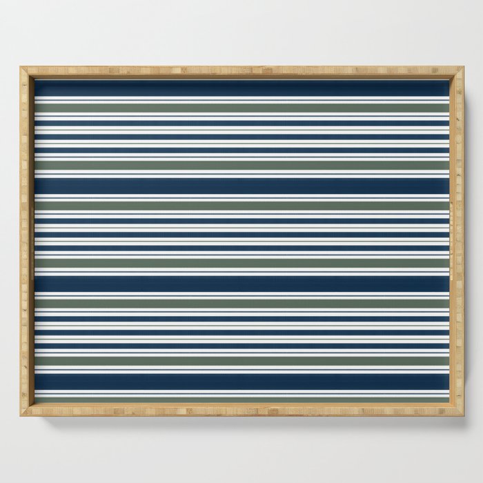 Navy Blue And Sage Green Horizontal Stripes Serving Tray Gallery Image 1