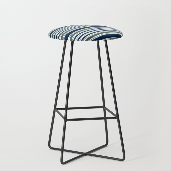 Navy Blue And Sage Green Horizontal Stripes Stool Gallery Image 1