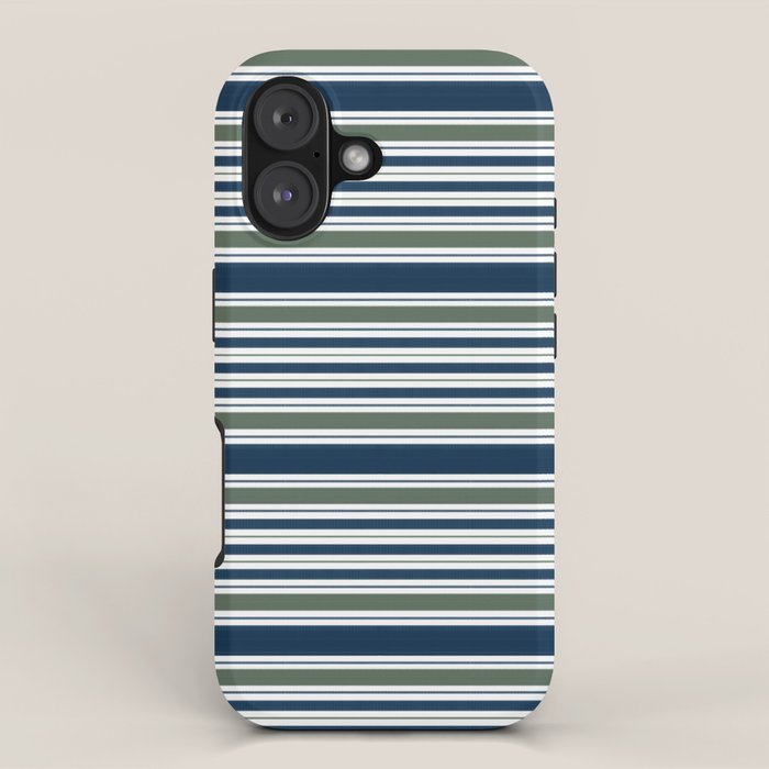 Navy Blue And Sage Green Horizontal Stripes iPhone Case Gallery Image 1