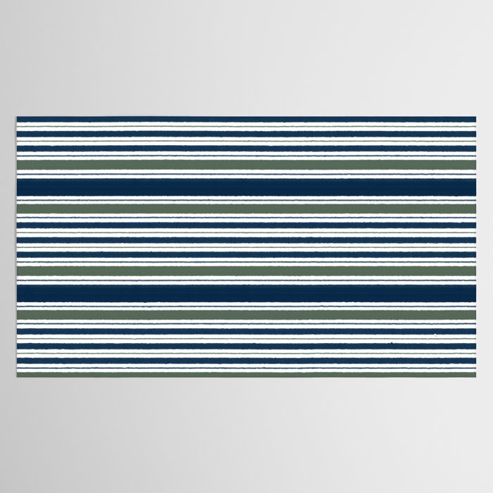 Navy Blue And Sage Green Horizontal Stripes Tablecloth Gallery Image 2