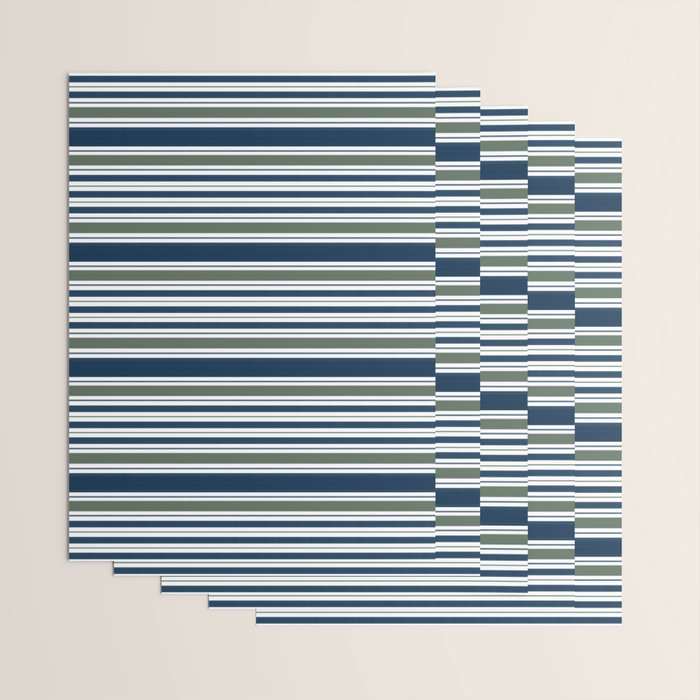 Navy Blue And Sage Green Horizontal Stripes Wrapping Paper Gallery Image 3