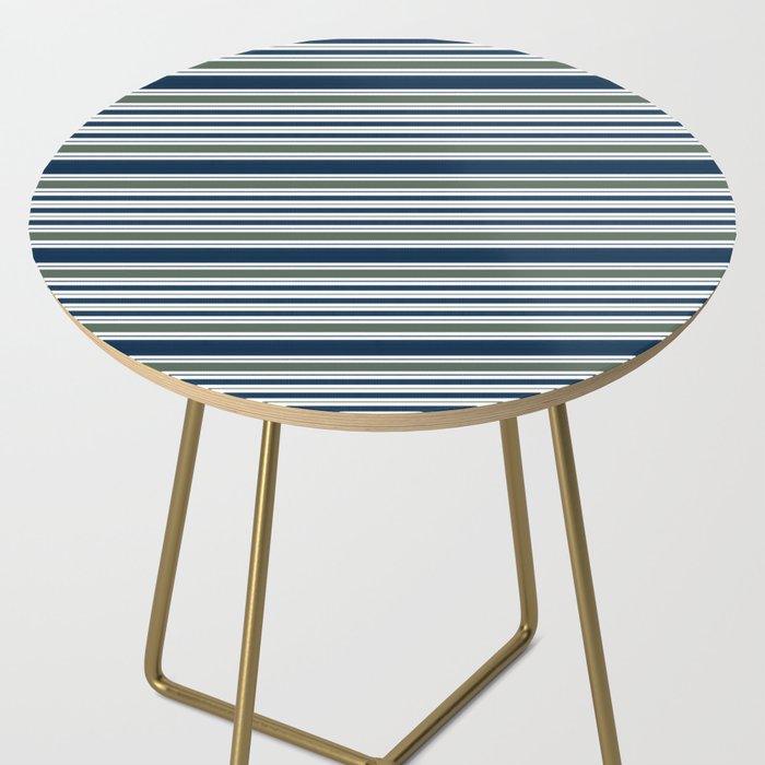 Navy Blue And Sage Green Horizontal Stripes Side Table Gallery Image 2