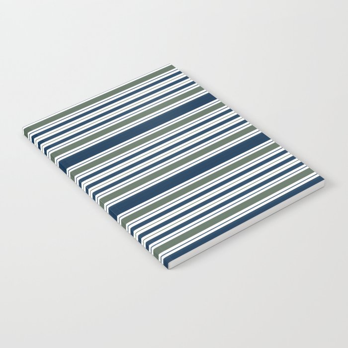 Navy Blue And Sage Green Horizontal Stripes Notebook Gallery Image 1