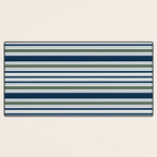 Navy Blue And Sage Green Horizontal Stripes Desk Mat Gallery Image 3
