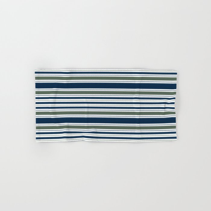 Navy Blue And Sage Green Horizontal Stripes Bath Towel Gallery Image 1