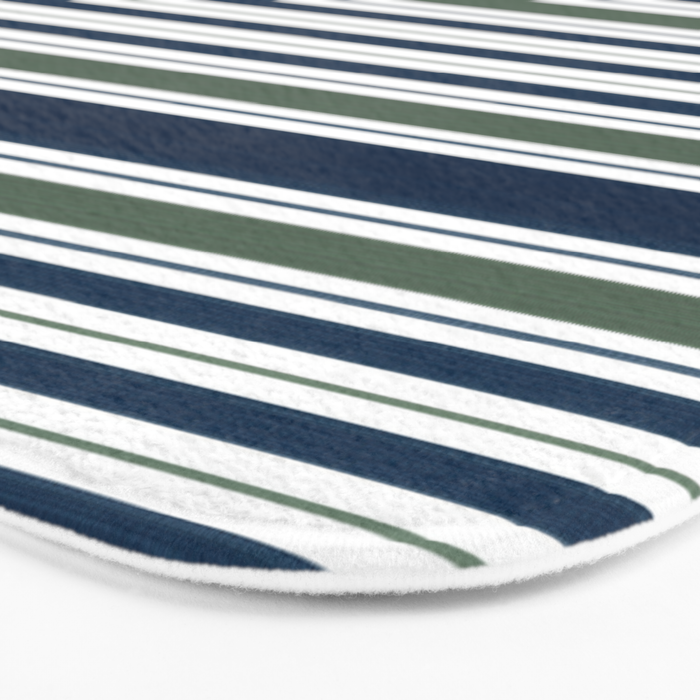 Navy Blue And Sage Green Horizontal Stripes Bath Mat Gallery Image 3