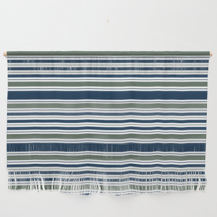 Navy Blue And Sage Green Horizontal Stripes Wall Hanging Gallery Image 1