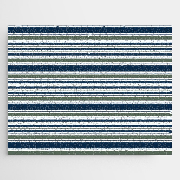 Navy Blue And Sage Green Horizontal Stripes Jigsaw Puzzle Gallery Image 1