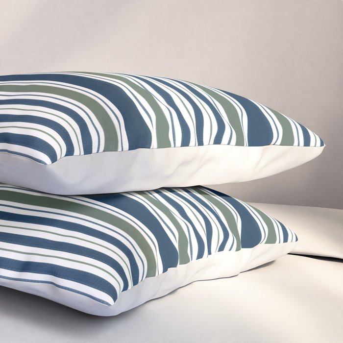 Navy Blue And Sage Green Horizontal Stripes Pillow Sham Gallery Image 3