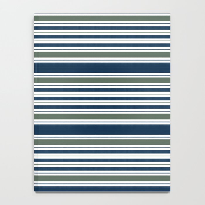 Navy Blue And Sage Green Horizontal Stripes Notebook Gallery Image 4