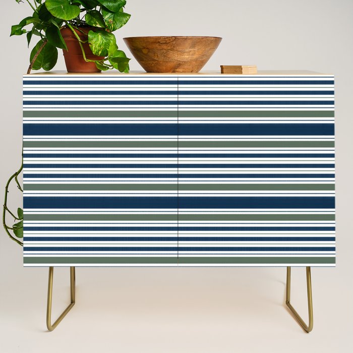 Navy Blue And Sage Green Horizontal Stripes Credenza Gallery Image 1