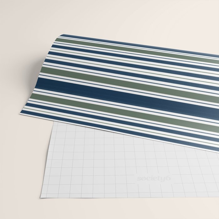 Navy Blue And Sage Green Horizontal Stripes Wrapping Paper Gallery Image 2