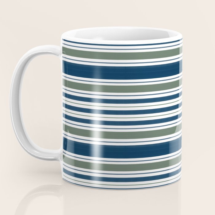 Navy Blue And Sage Green Horizontal Stripes Coffee Mug Gallery Image 3