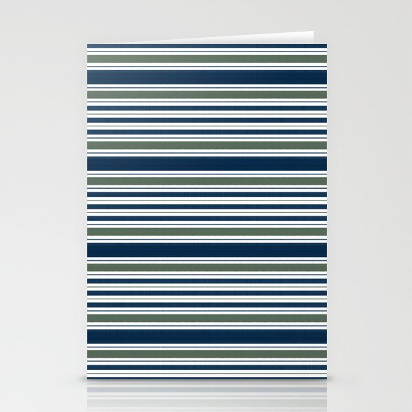 Navy Blue And Sage Green Horizontal Stripes Stationery Card Gallery Image 1