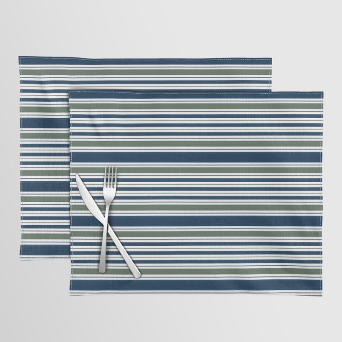 Navy Blue And Sage Green Horizontal Stripes Placemat Gallery Image 1