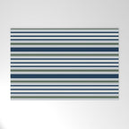 Navy Blue And Sage Green Horizontal Stripes Welcome Mat Gallery Image 1