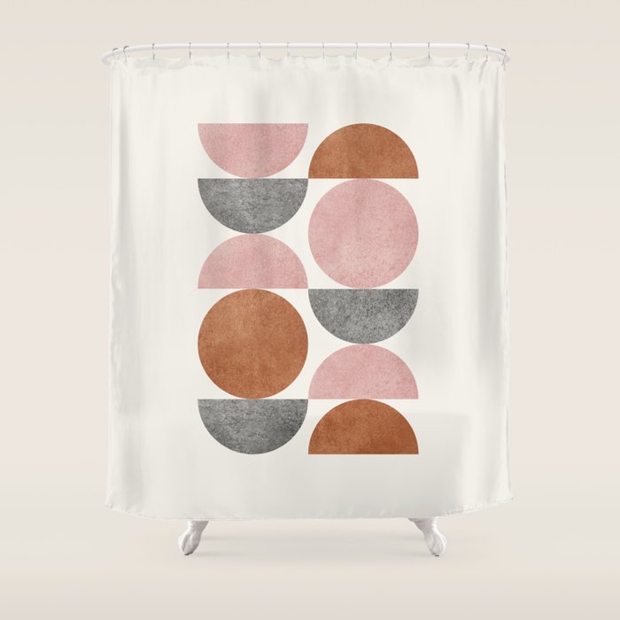 Pink brown retro scandinavian pattern Shower Curtain Gallery Image 1