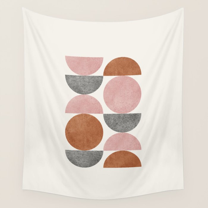 Pink brown retro scandinavian pattern Wall Tapestry Gallery Image 4