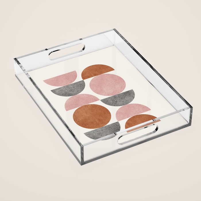 Pink brown retro scandinavian pattern Acrylic Tray Gallery Image 1