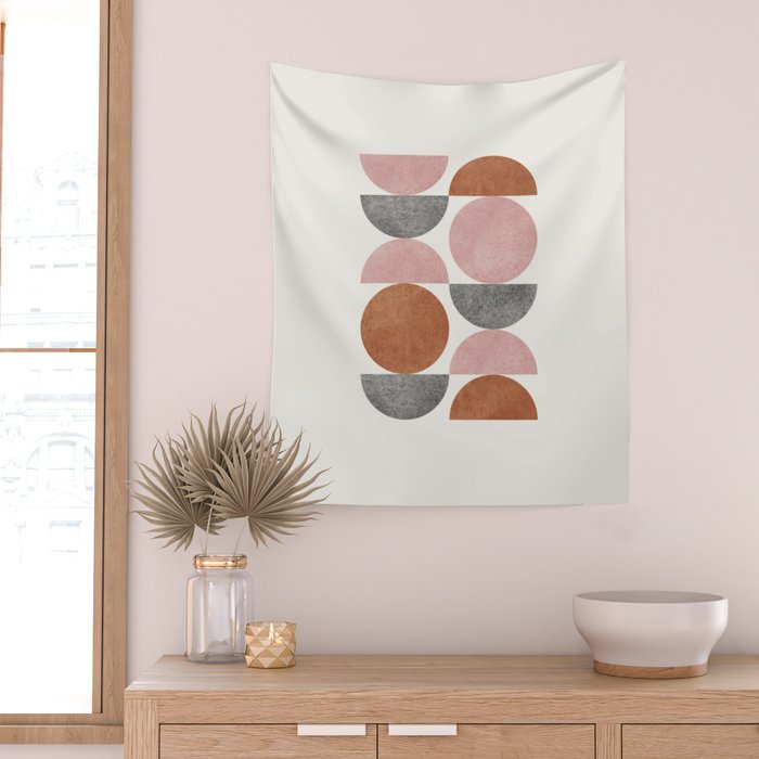 Pink brown retro scandinavian pattern Wall Tapestry Gallery Image 2