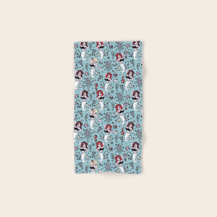 Molly Mermaid vintage pinup inspired nautical tattoo Bath Towel Gallery Image 1