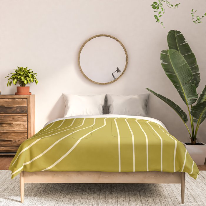 Minimal Line Curvature XVII Chartreuse Mid Century Modern Arch Abstract Comforter Gallery Image 3