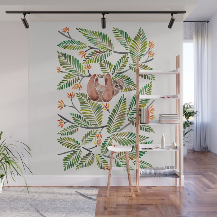 Happy Sloth - Tropical Green Rainforest Wall Mural Gallery Image 1