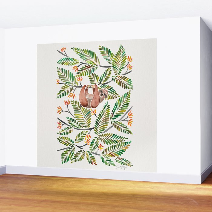 Happy Sloth - Tropical Green Rainforest Wall Mural Gallery Image 2