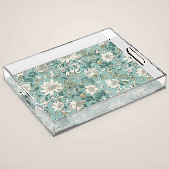 Elegant Vintage Floral Pattern Acrylic Tray Gallery Image 1