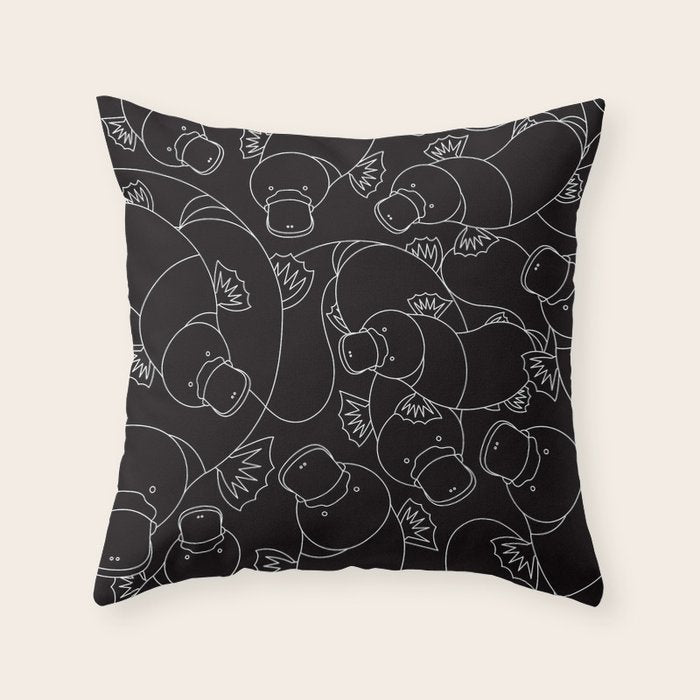 Minimalist Platypus Black and White Throw Pillow Gallery Image 6