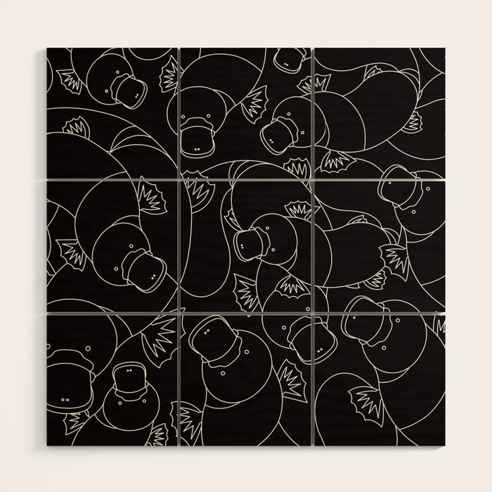 Minimalist Platypus Black and White Wood Wall Art Gallery Image 1