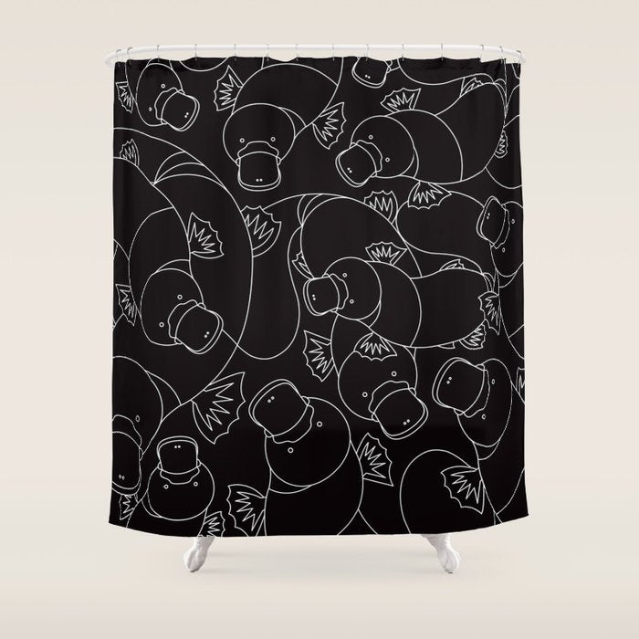 Minimalist Platypus Black and White Shower Curtain Gallery Image 1