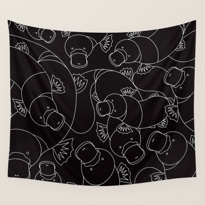Minimalist Platypus Black and White Wall Tapestry Gallery Image 1