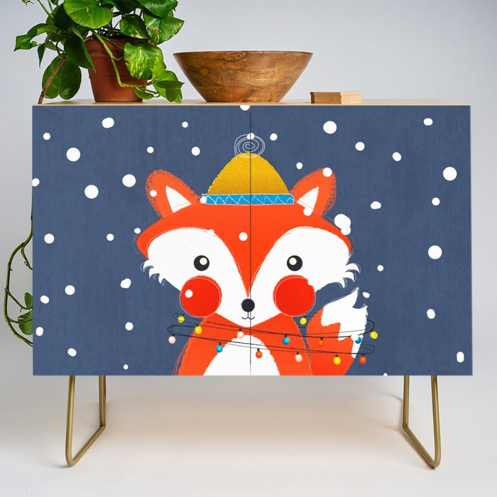 Cute christmas fox in the snow Credenza Gallery Image 1