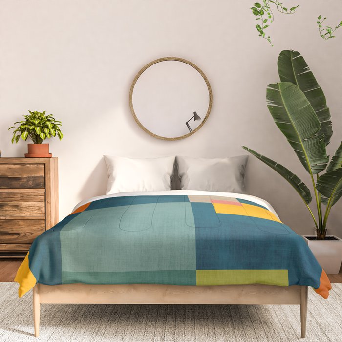 Colorful Geometric Shapes Navy Background Modern Artwork Comforter Gallery Image 3