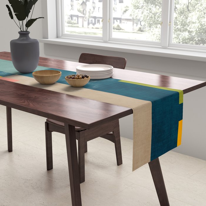 Colorful Geometric Shapes Navy Background Modern Artwork Table Runner Gallery Image 2